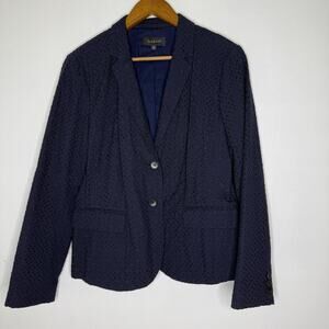 Talbots Blazer Womens 16 Eyelet Blue Floral Textured Lined Suit Jacket Dressy